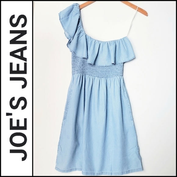 NEW! JOE'S JEANS One Shoulder Soft Chambray Ruffle Accent Mini Dress Medium. - Picture 2 of 6